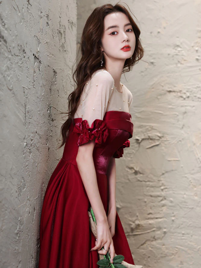 Burgundy Satin Long Prom Dress Burgundy Evening Dress - Deanwangkt