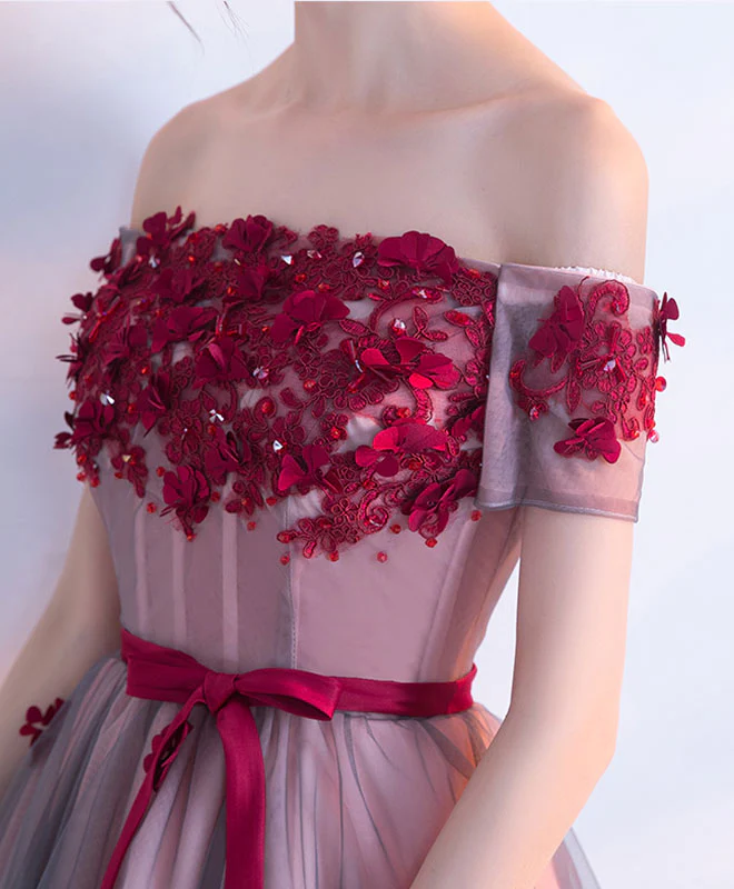 High Low Lace Tulle Off Shoulder Prom Dress, Homecoming Dress - Deanwangkt