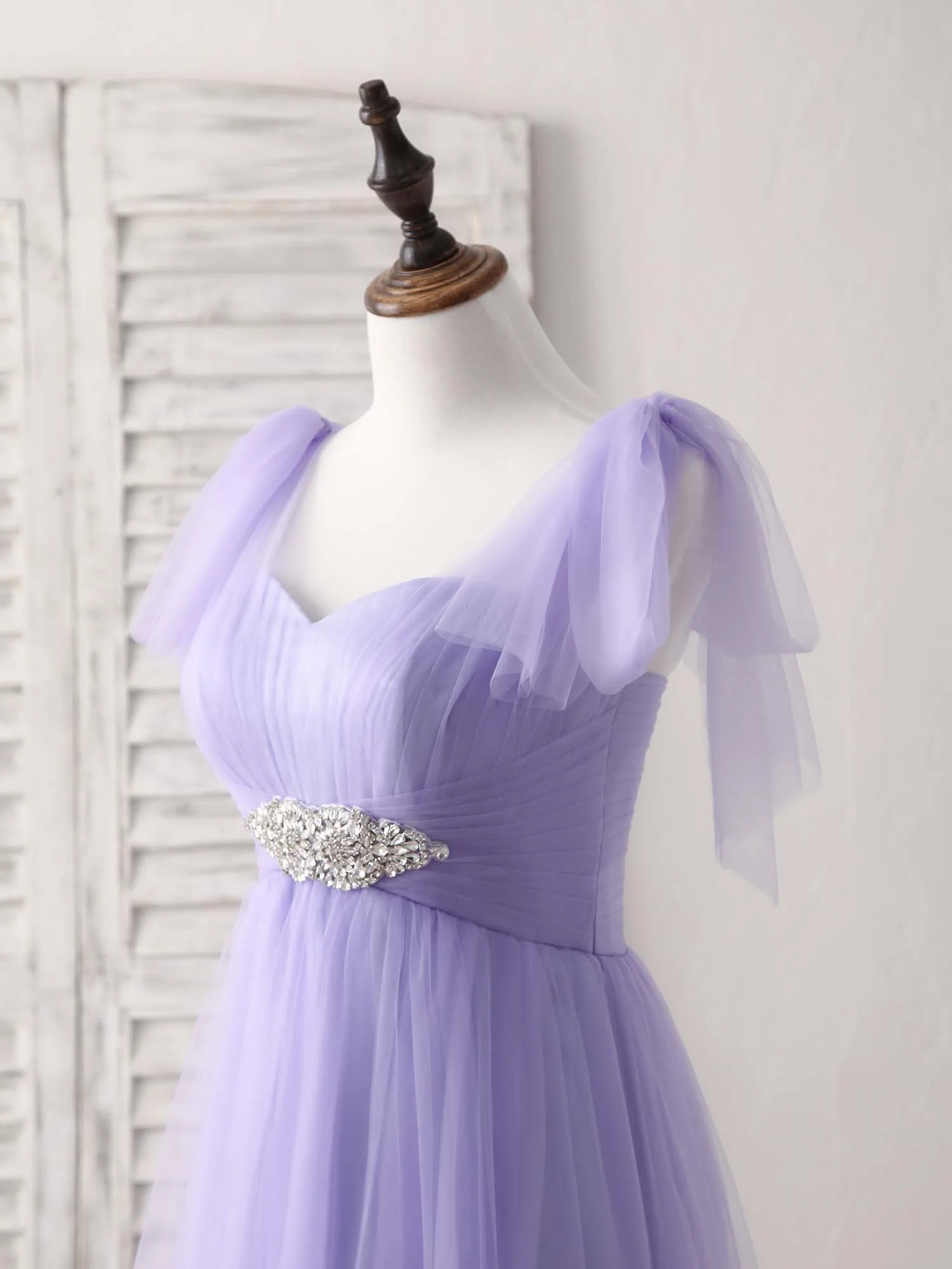 Purple Sweetheart Neck Tulle Long Prom Dress Purple Bridesmaid Dress - Deanwangkt