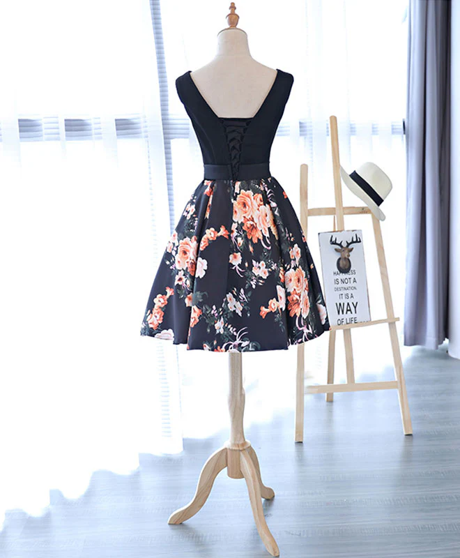 Cute V Neck Floral Pattern Short Prom Dress, Homecoming Dress - Deanwangkt