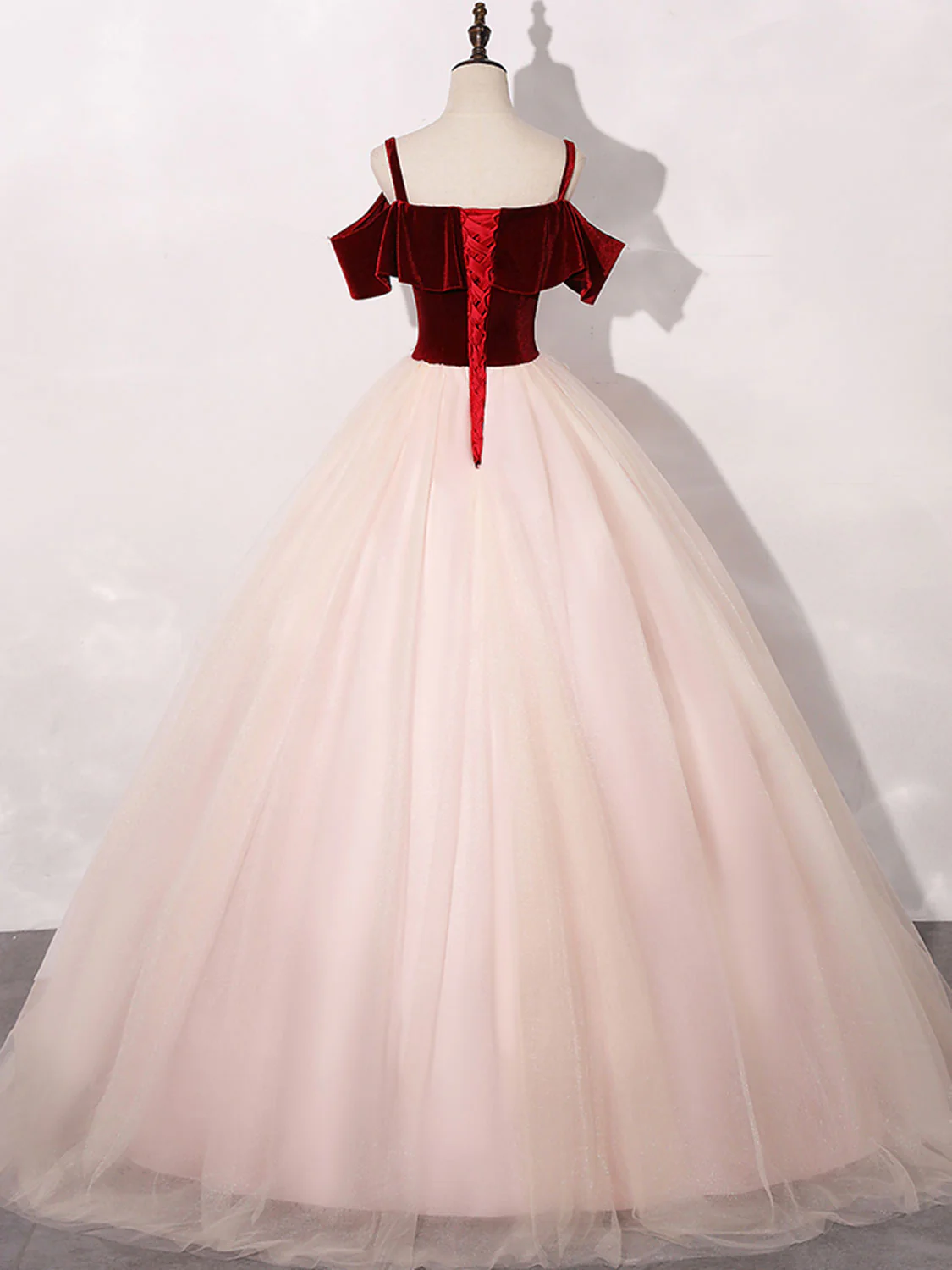 Pink/Burgundy Tulle Long Prom Dresses, A-Line Formal Sweet 16 Dress with Lace - Deanwangkt