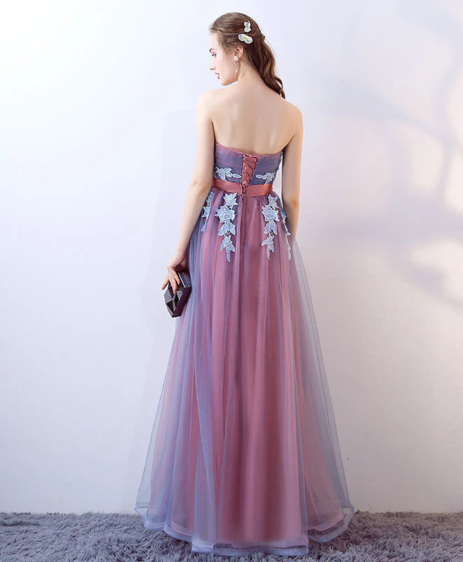 Gray Blue Tulle Long Prom Dress, Gray Blue Evening Dress - Deanwangkt