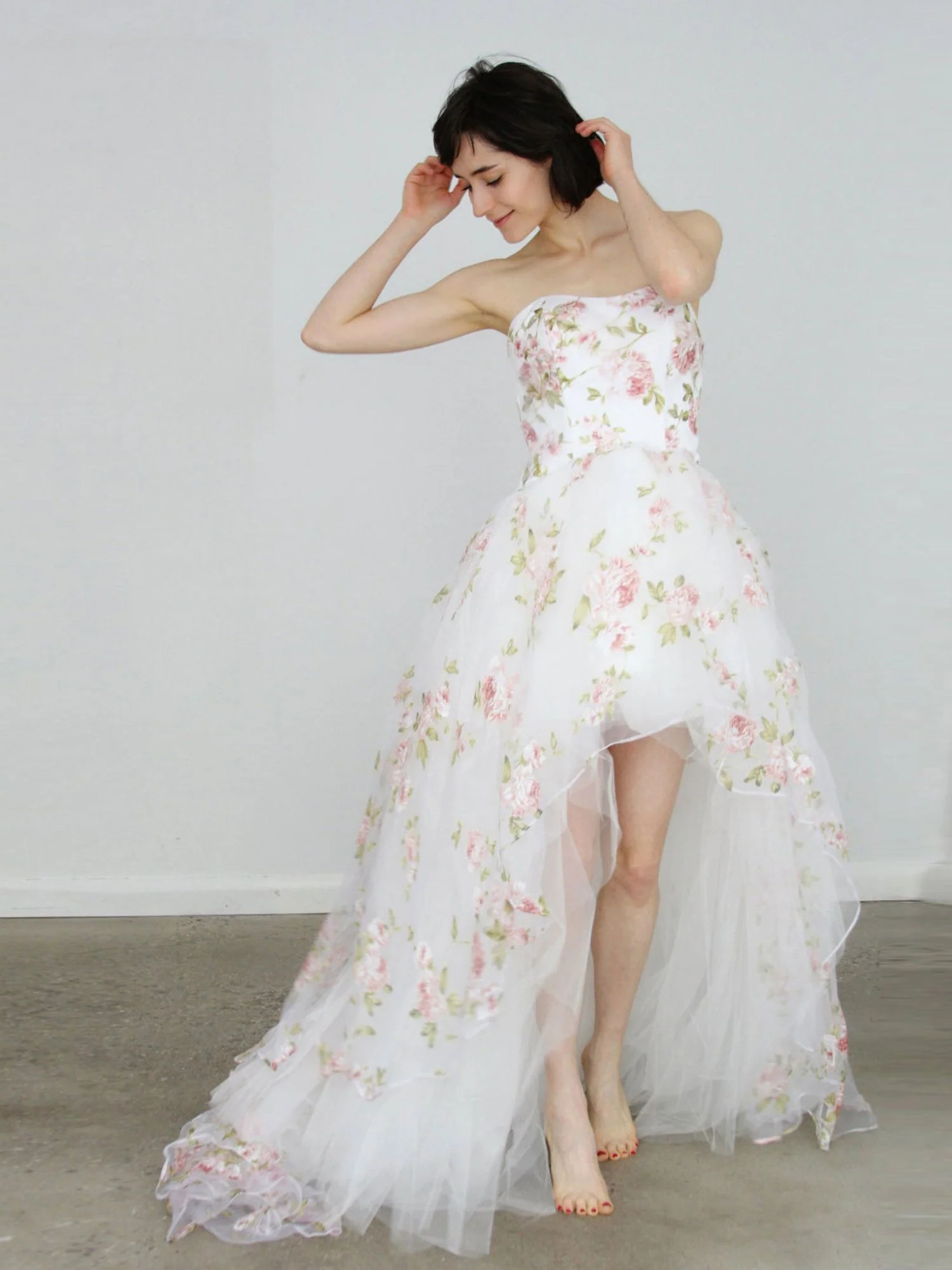 White Tulle High Low Long Prom Dress, White A line Evening Dress - Deanwangkt