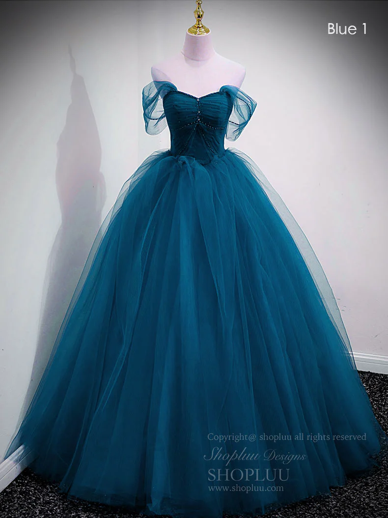 Unique Sweetheart Off Shoulder Lace Long Prom Dress, Tulle Formal Dresses - Deanwangkt