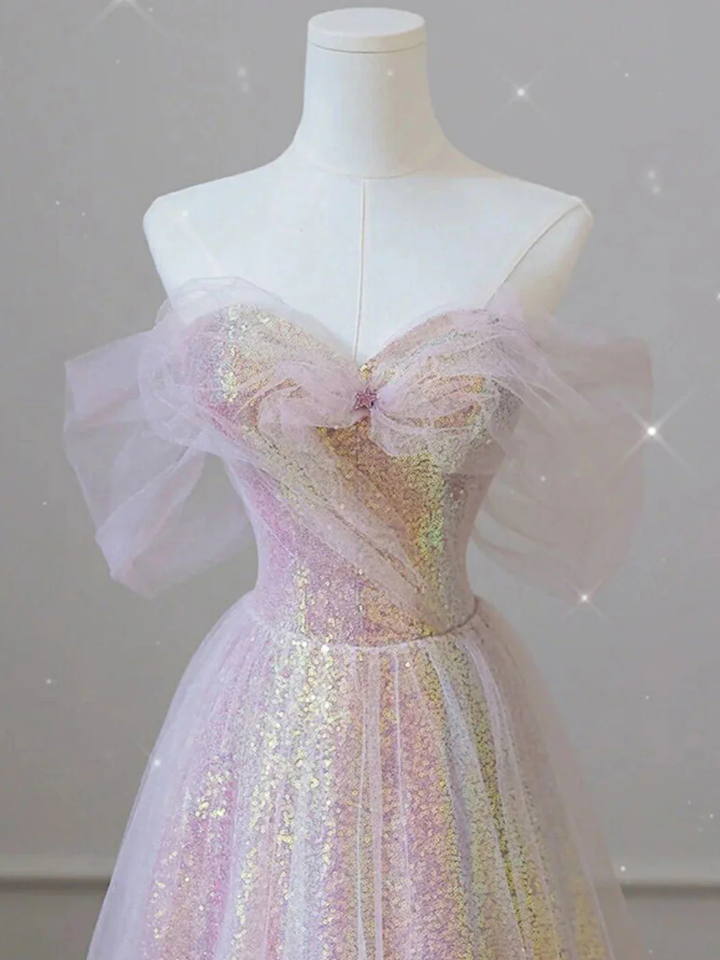 Unique Sweetheart Neck Tulle Sequin Long Prom Dress Tulle Party Dress - Deanwangkt