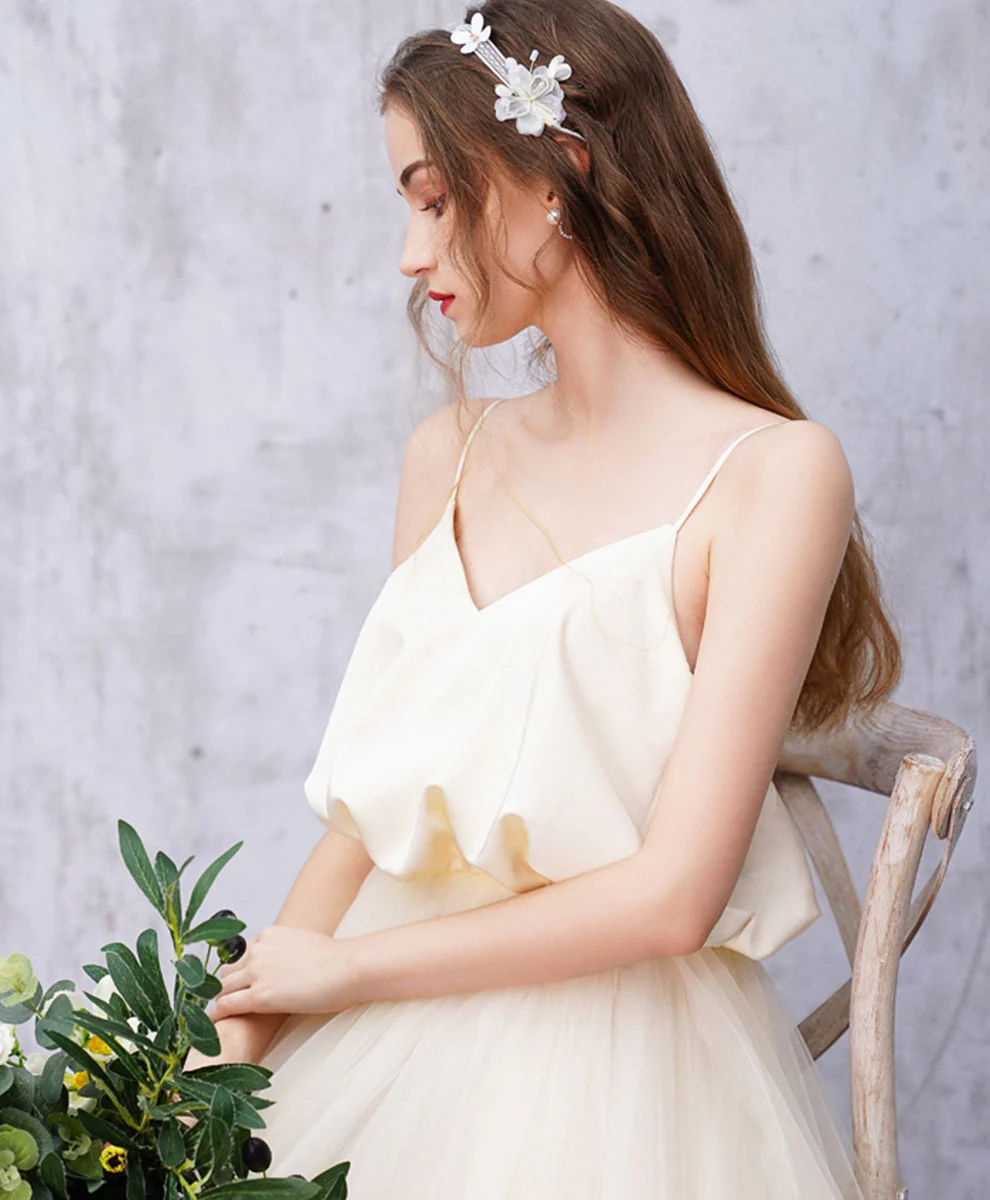 Light Champagne Tulle Long Prom Dress Champagne Tulle Formal Dress - Deanwangkt