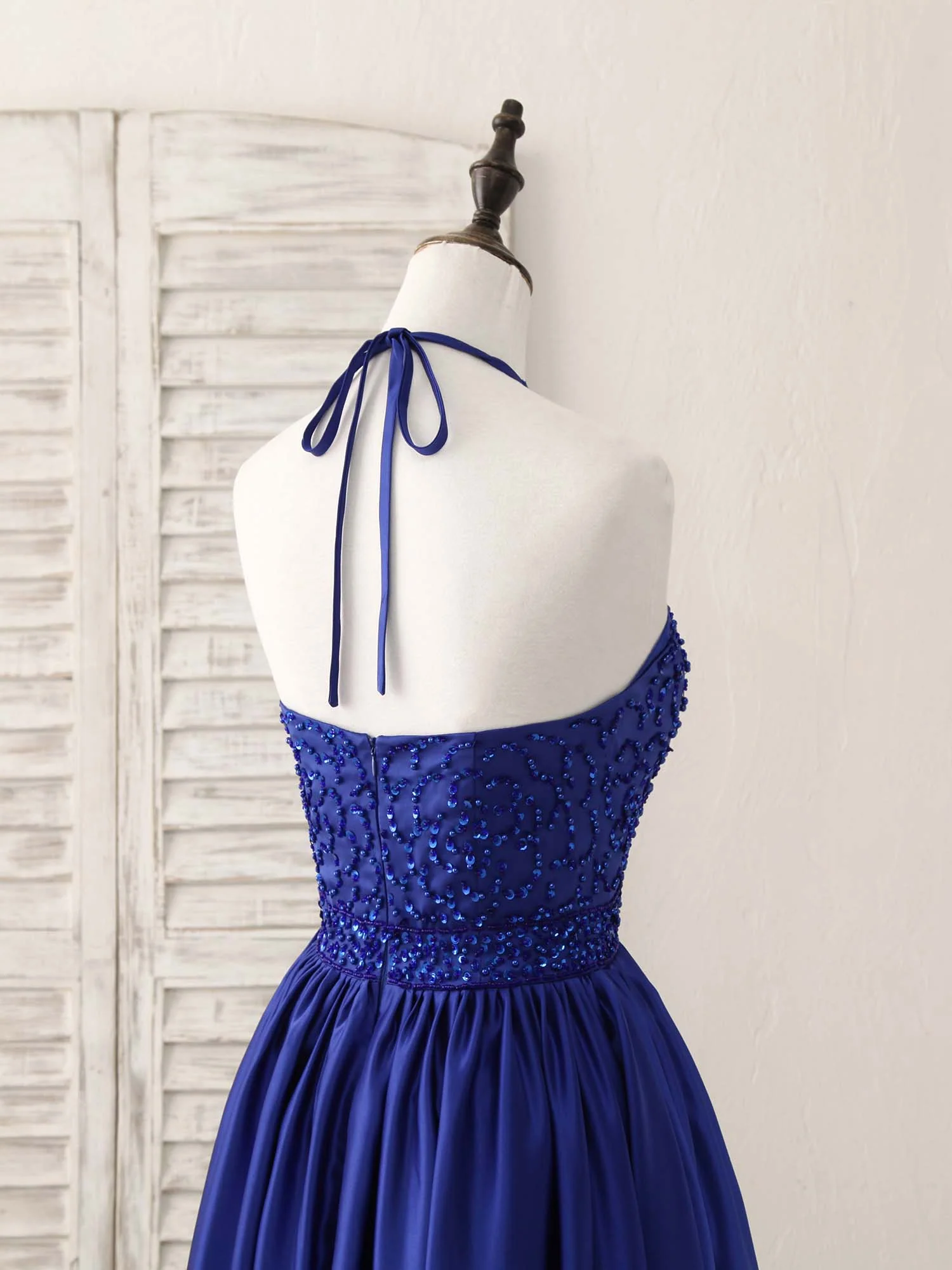 Royal Blue Satin Beads Short Prom Dress Blue Homecoming Dress - Deanwangkt