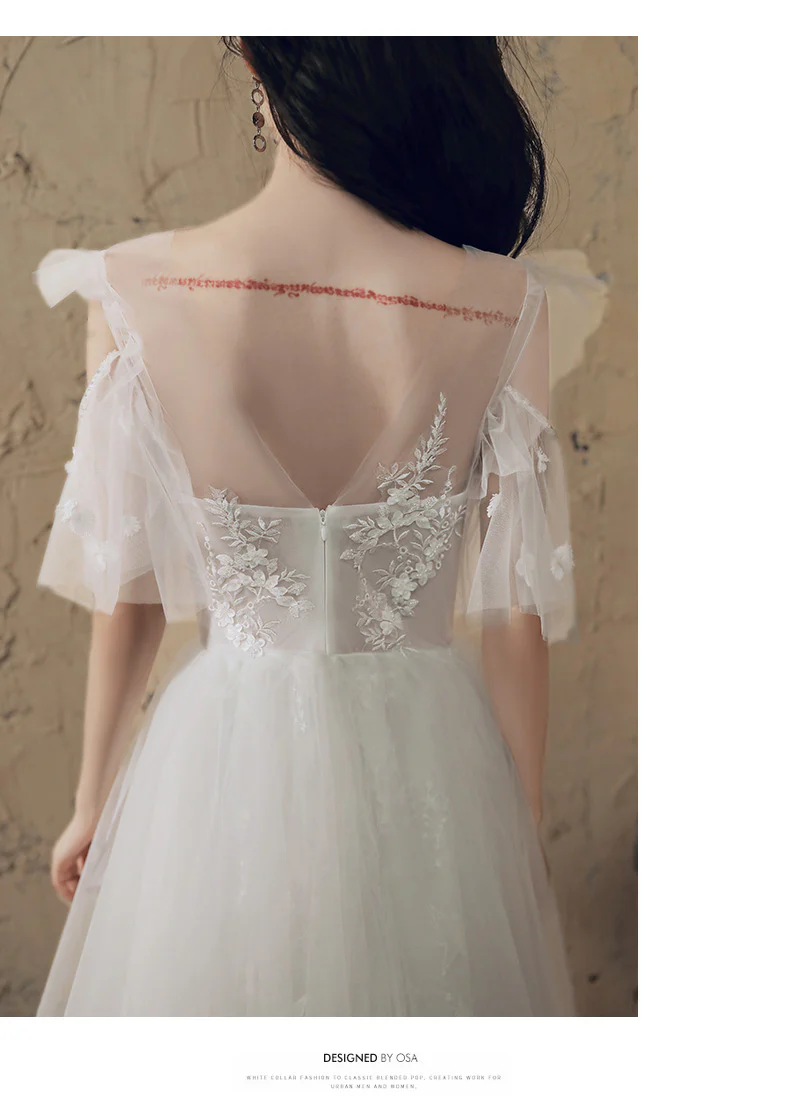 A line Lace White Long Prom Dresses, White Formal Dresses - Deanwangkt