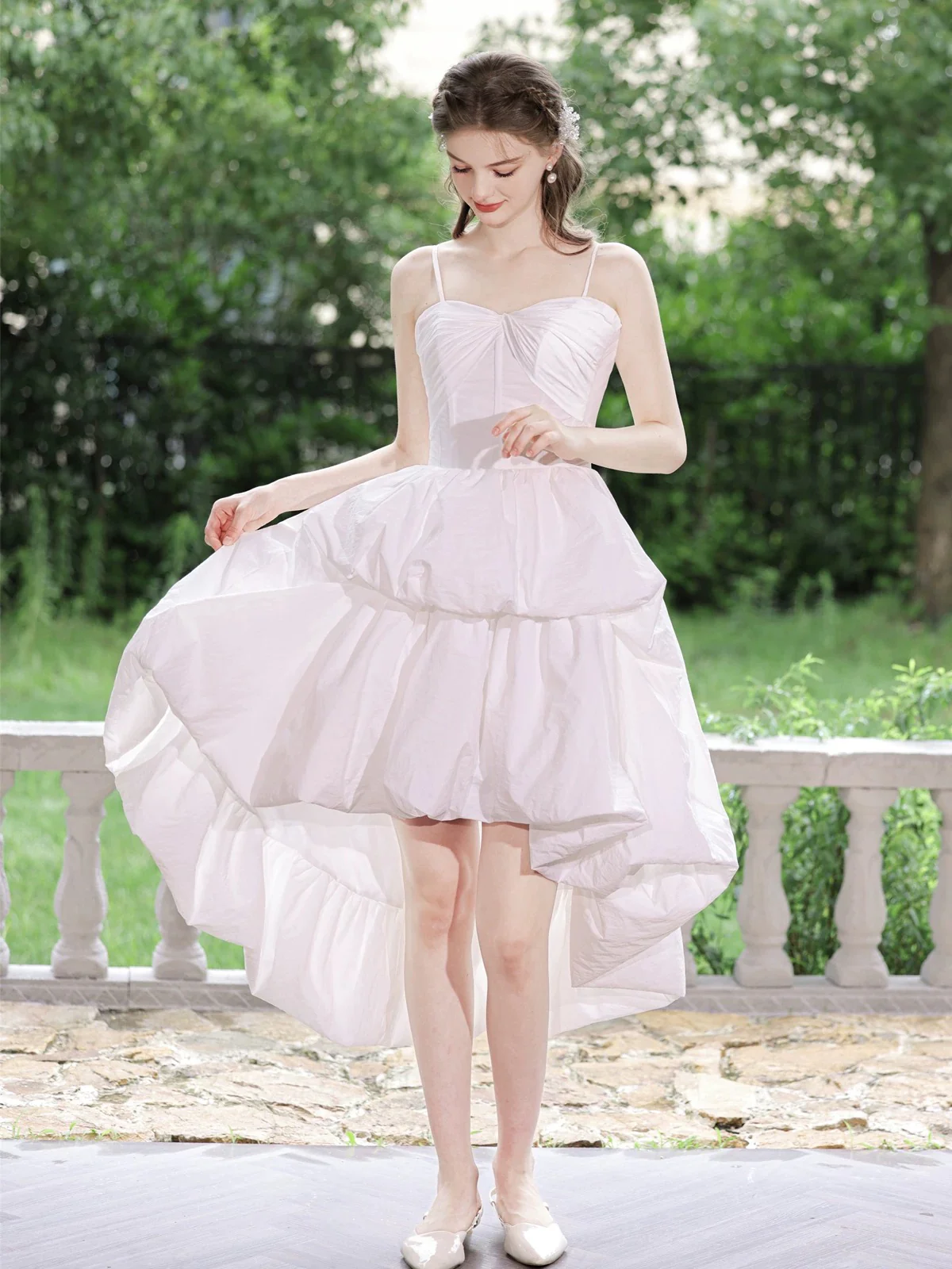 White Sweetheart Neck High Low Prom Dress, White Homecoming Dress - Deanwangkt