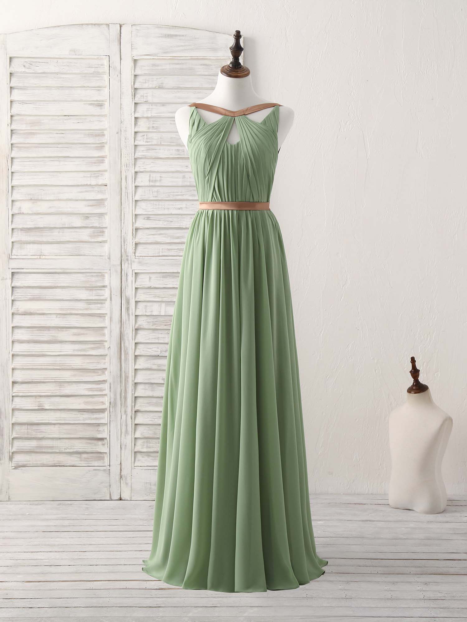 Simple Green Chiffon Long Prom Dress, Green Bridesmaid Dress - Deanwangkt