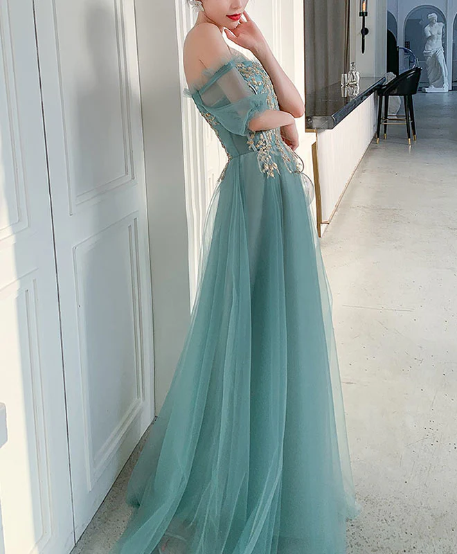 Green Tulle Lace Long Prom Dress Green Tulle Formal Dress - Deanwangkt