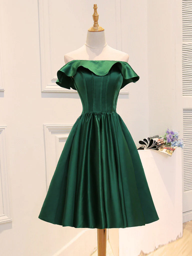 A-Line Satin Green Short Prom Dress, Green Homecoming Dress - Deanwangkt