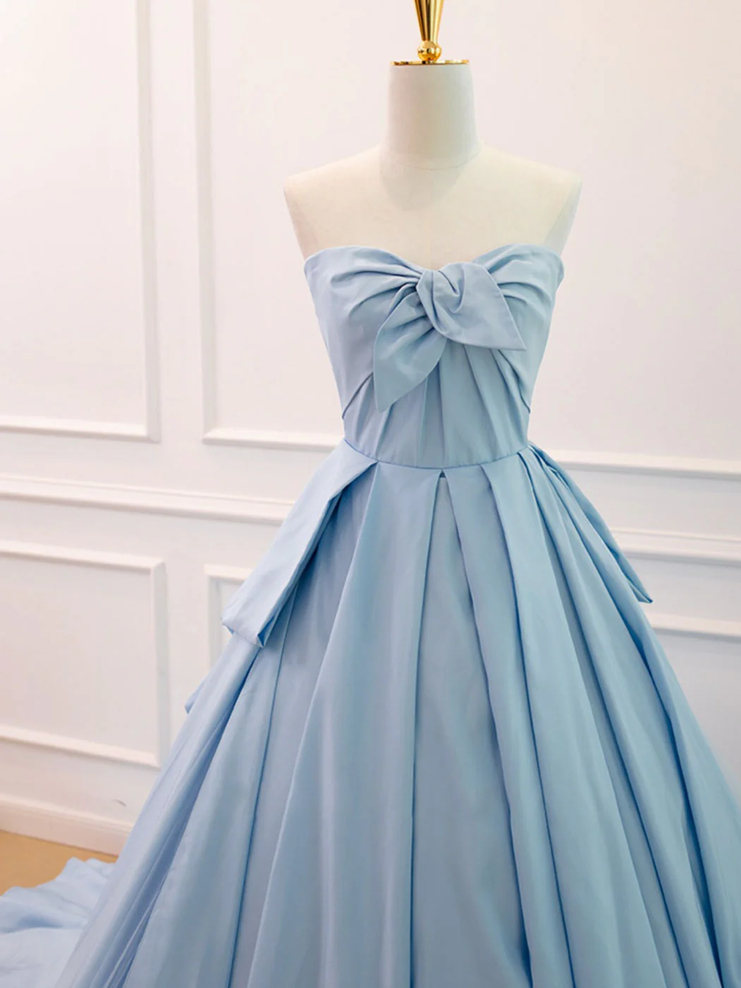 A-Line Sweetheart Neck Satin Tulle Blue Long Prom Dress, Blue Evening Dress - Deanwangkt