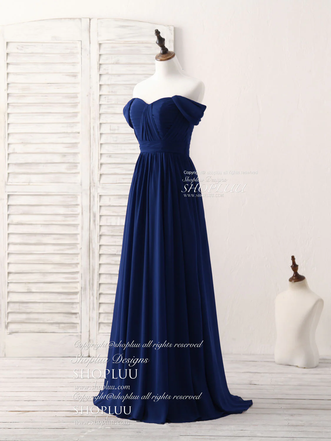 Dark Blue Sweetheart Chiffon Long Prom Dress, Dark Blue Bridesmaid Dress - Deanwangkt