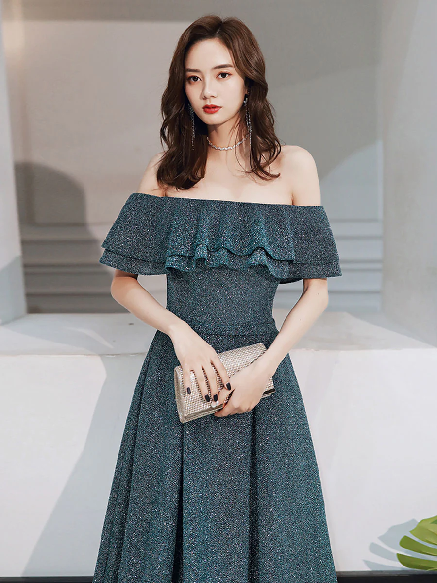 Simple Green Off Shoulder Long Prom Dress, Green Formal Graduation Dresses - Deanwangkt