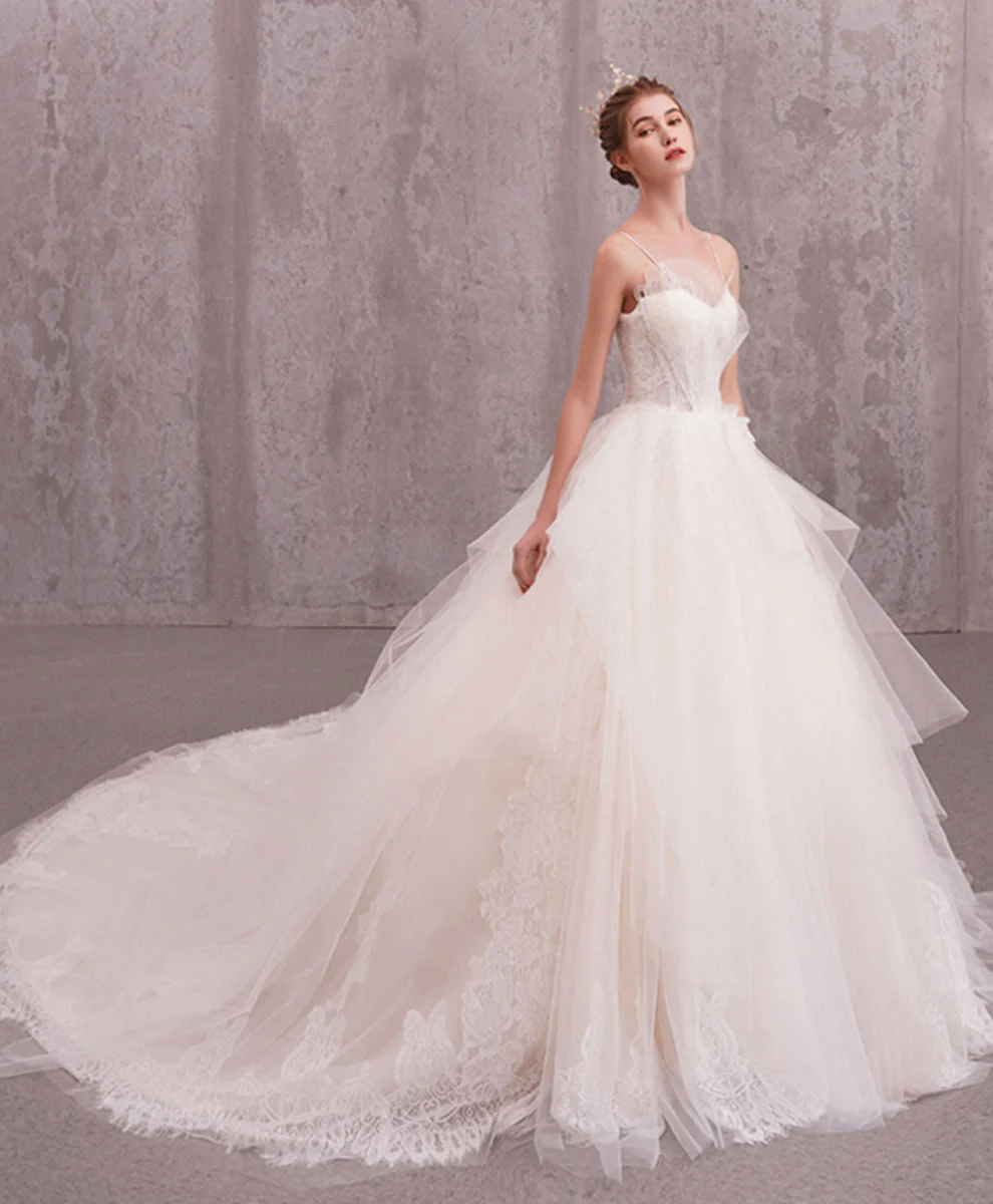 Elegant Sweetheart Tulle Lace Long Wedding Gown Bridal Dress - Deanwangkt