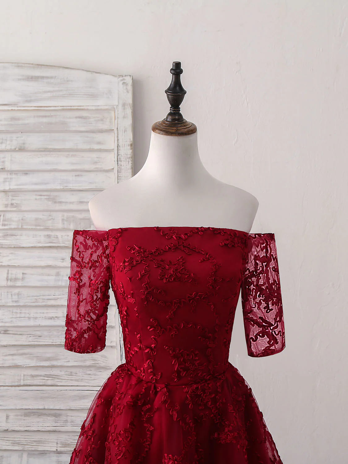 Burgundy Lace Short Prom Dress, Burgundy Homecoming Dress - Deanwangkt
