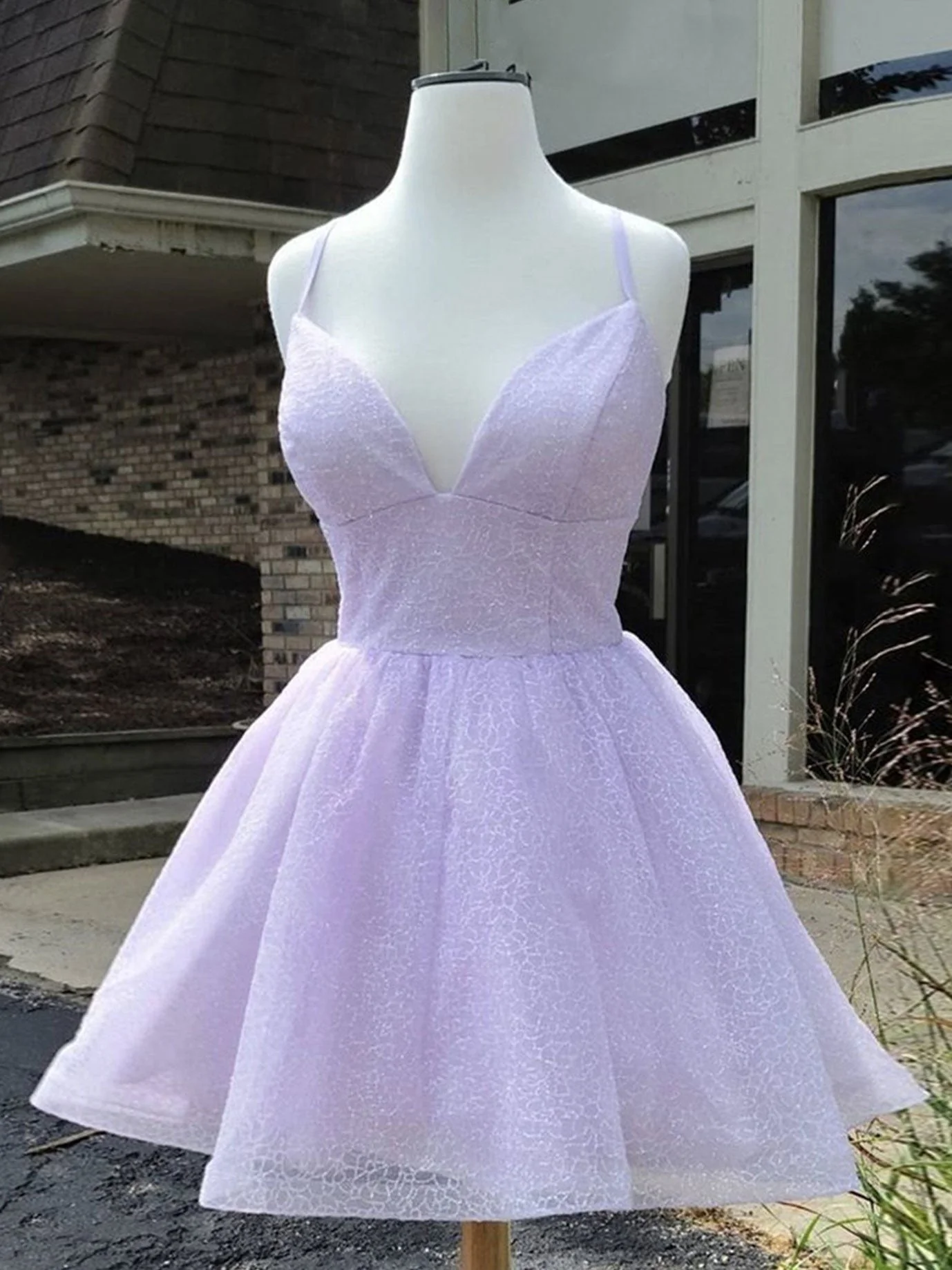 Simple Purple V Neck Tulle Short Prom Dresses, Purple Homecoming Dresses - Deanwangkt