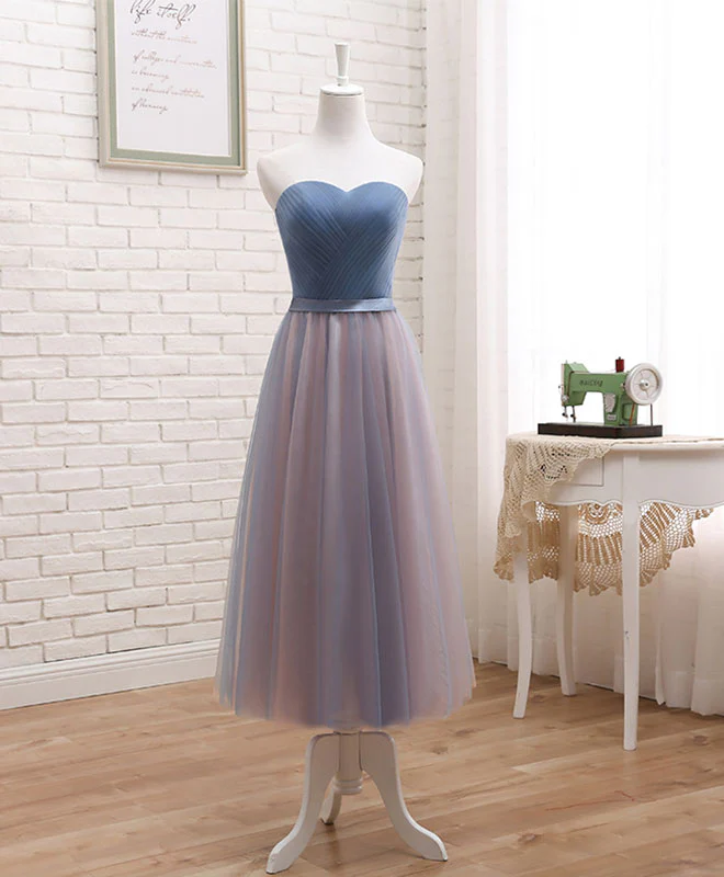 Cute Tulle Sweetheart Neck Prom Dress, Gray Blue Long Formal Dress - Deanwangkt