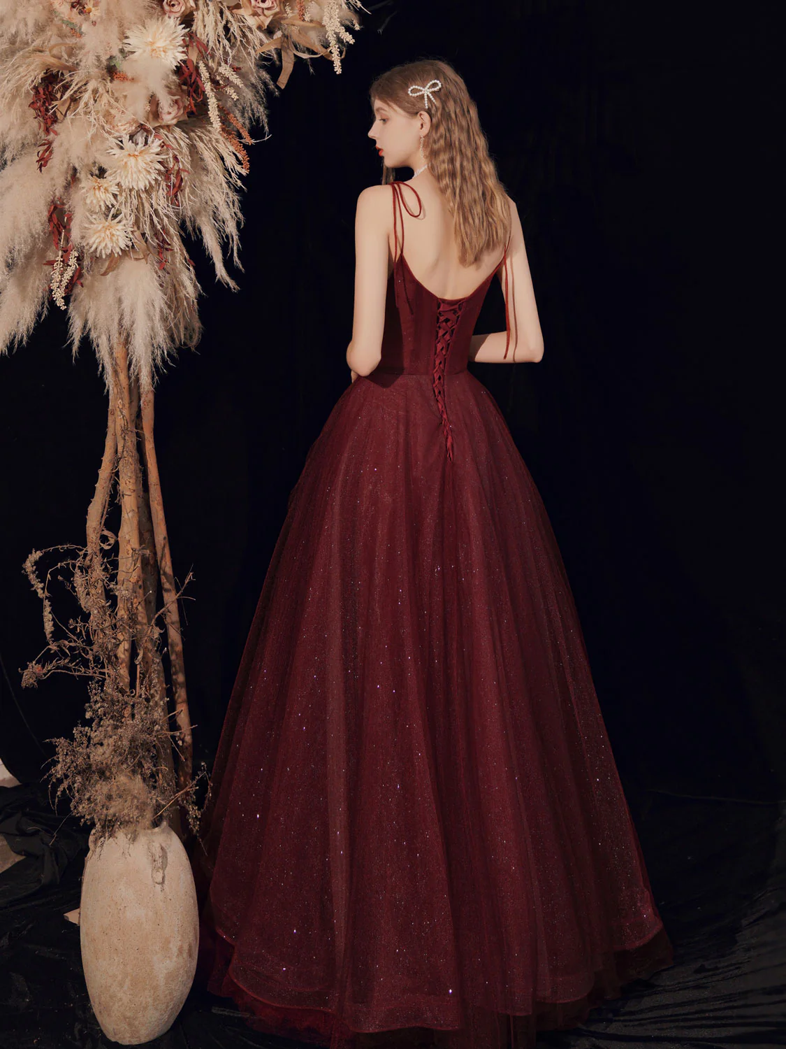Burgundy Tulle Sequin Long Prom Dress Burgundy Tulle Formal Dress - Deanwangkt