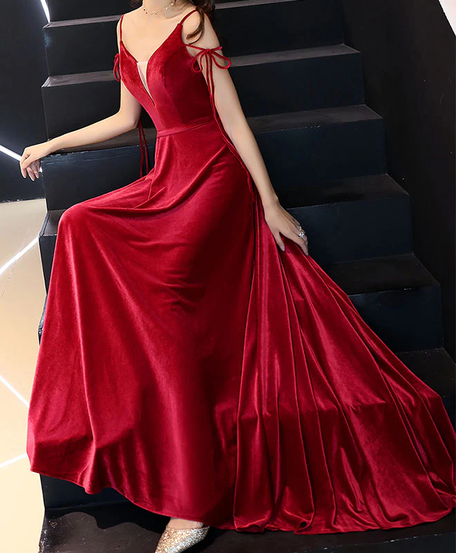 Simple Burgundy Long Prom Dress, Burgundy Evening Dresses - Deanwangkt