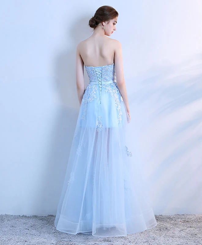 Sky Blue Lace Long Prom Dress, Lace Evening Dress - Deanwangkt