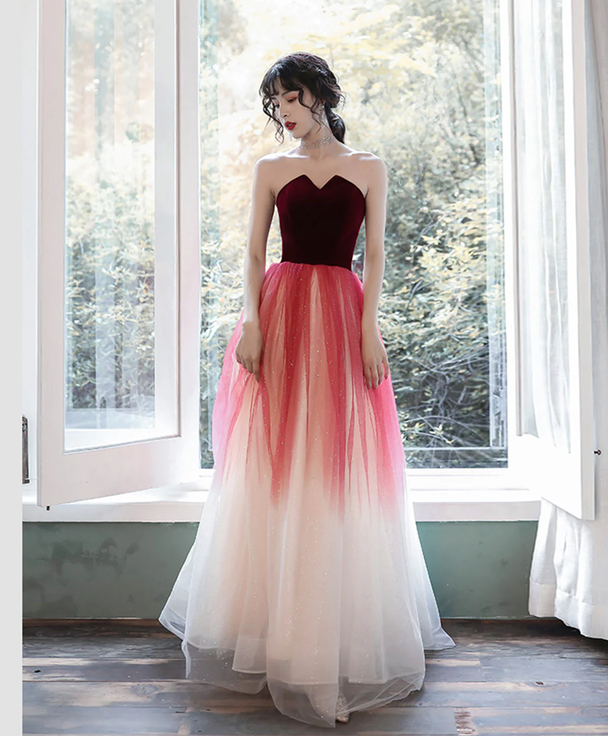Unique A Line Burgundy Long Prom Dress, Burgundy Long Evening Dress - Deanwangkt