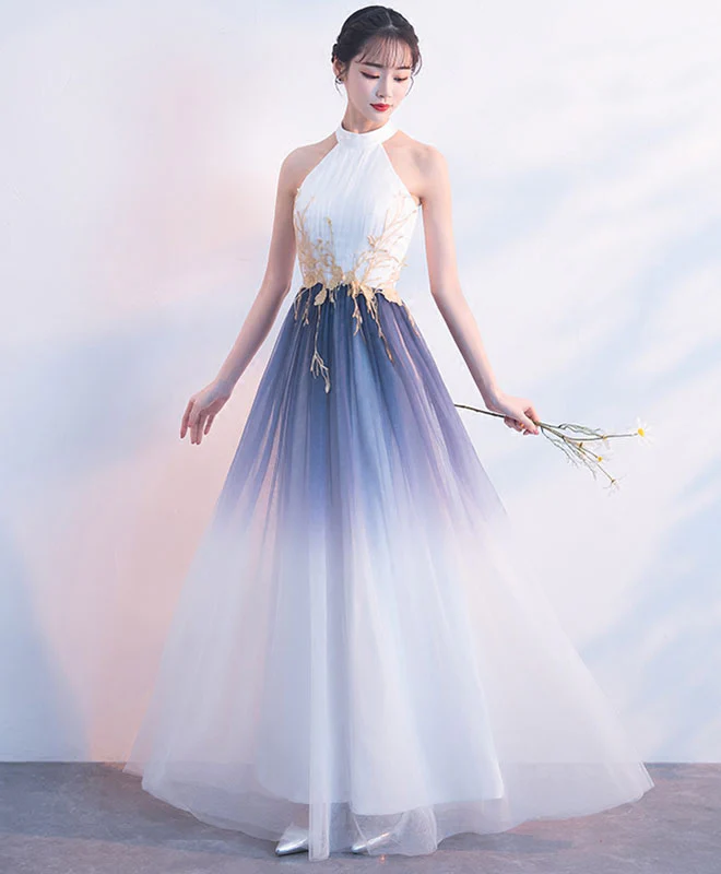 White Tulle Lace Long Prom Dress, White Evening Dress - Deanwangkt