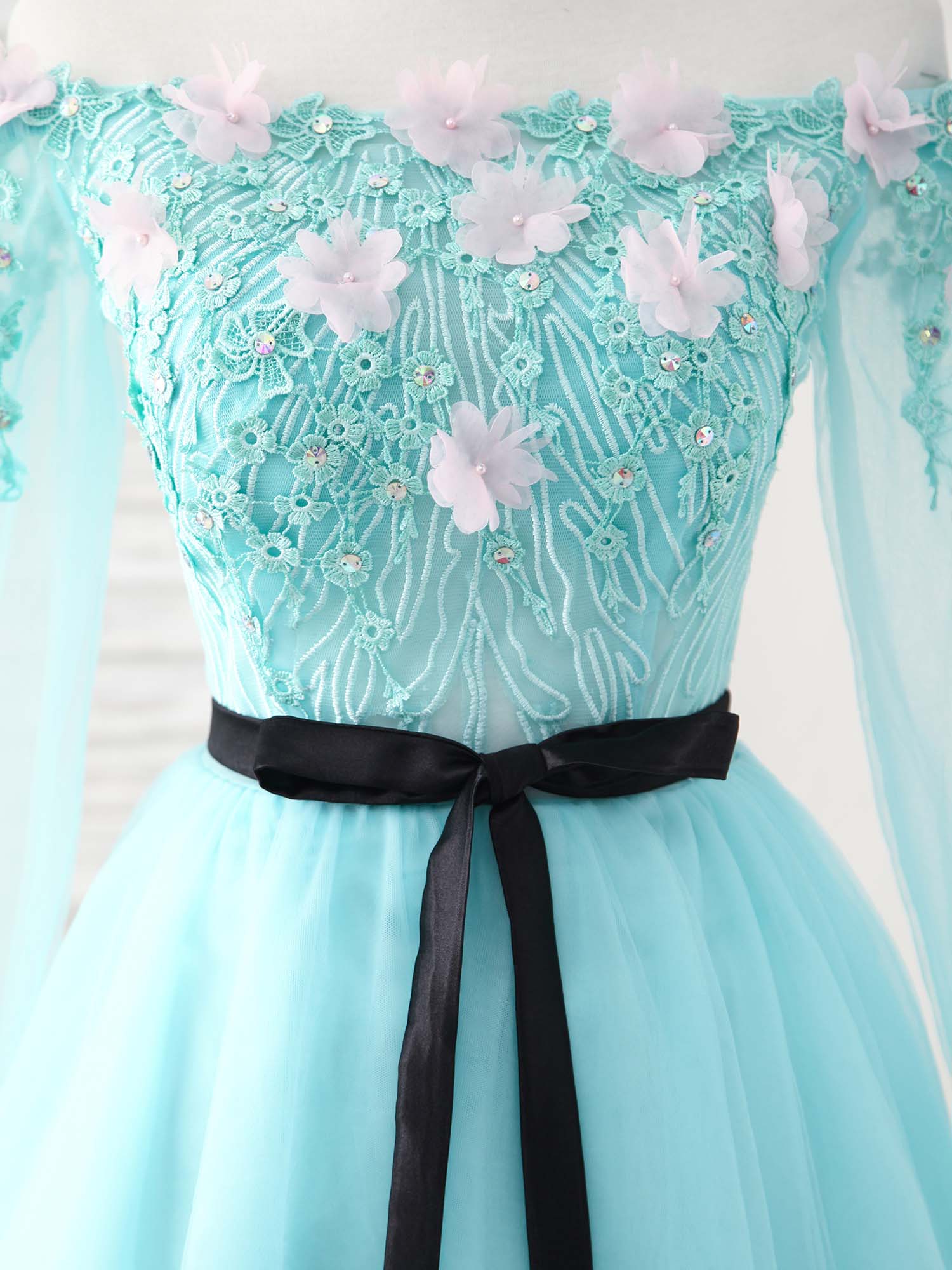 Green Tulle Lace Applique Short Prom Dress, Green Homecoming Dress - Deanwangkt