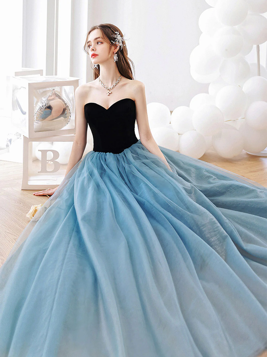 Aline Blue Tulle Long Prom Dress, Blue Long Graduation Dresses - Deanwangkt