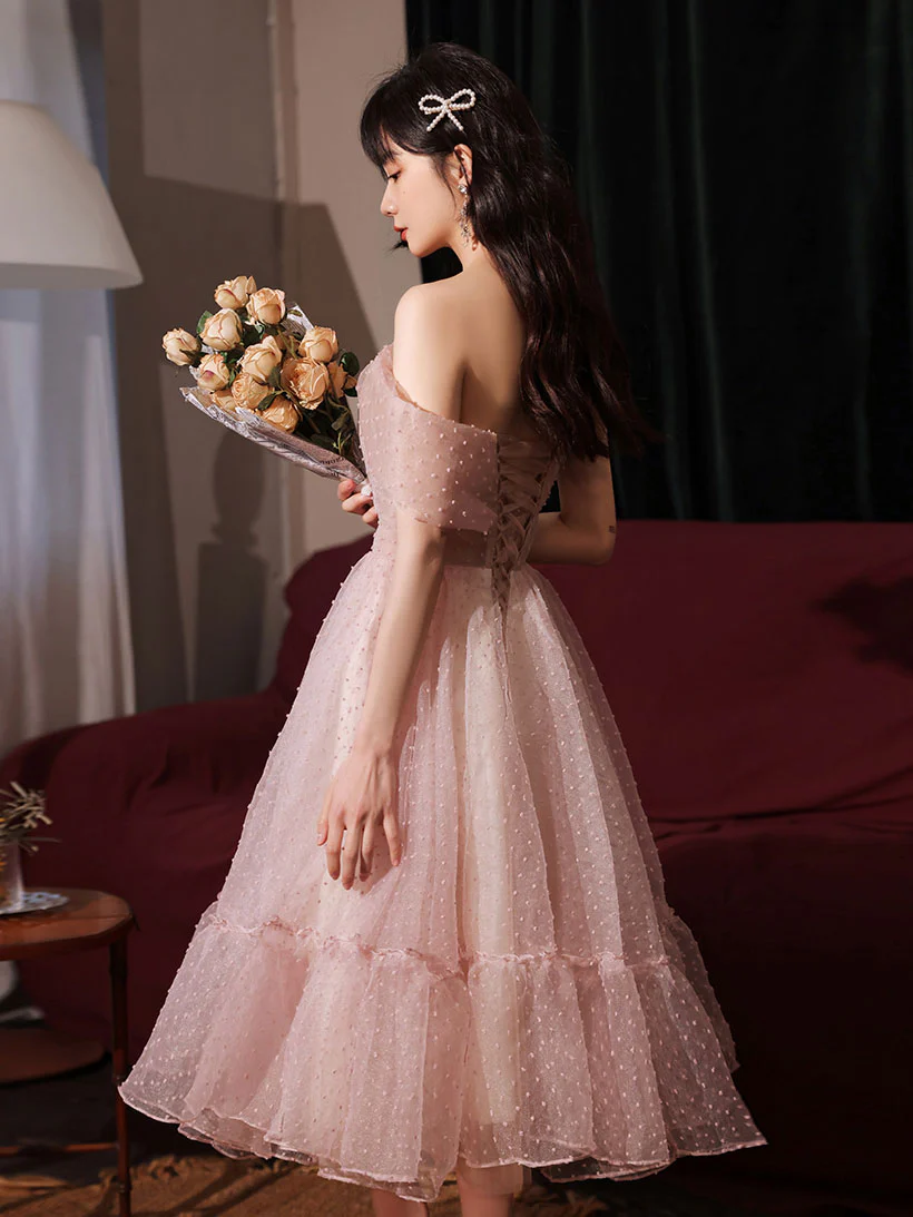 Pink One Shoulder Short Prom Dress, Cute Puffy Pink Homecoming Dresses - Deanwangkt