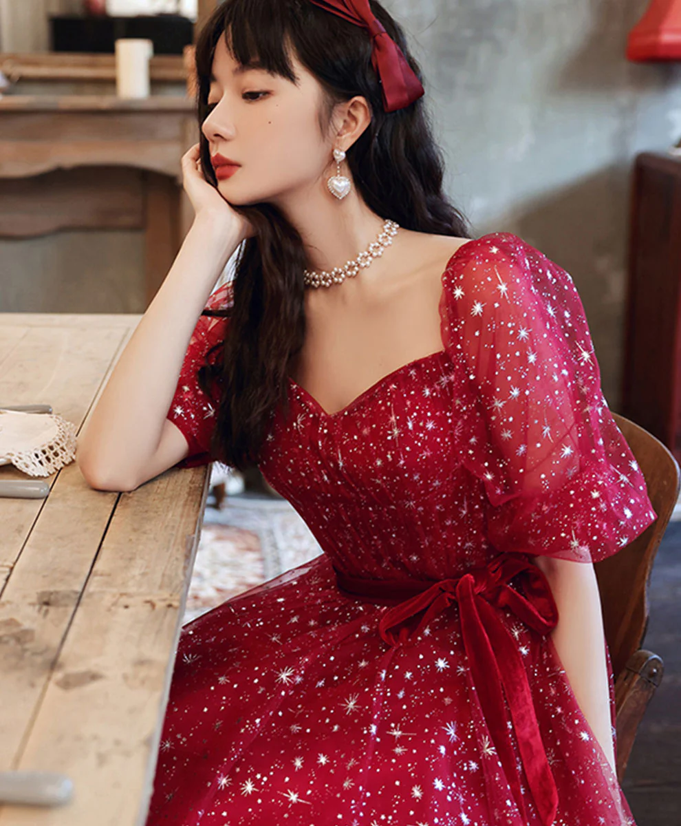 Red Aline Tulle Long Prom Dress, Red Tulle Formal Graduation Dresses - Deanwangkt