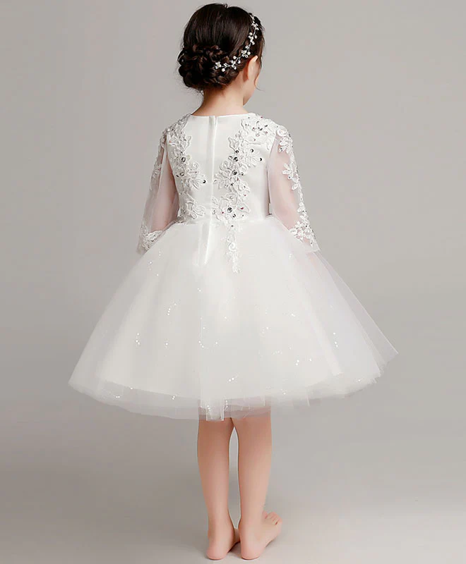 White Tulle Lace Flower Girl Dress, Girl Party Dress - Deanwangkt