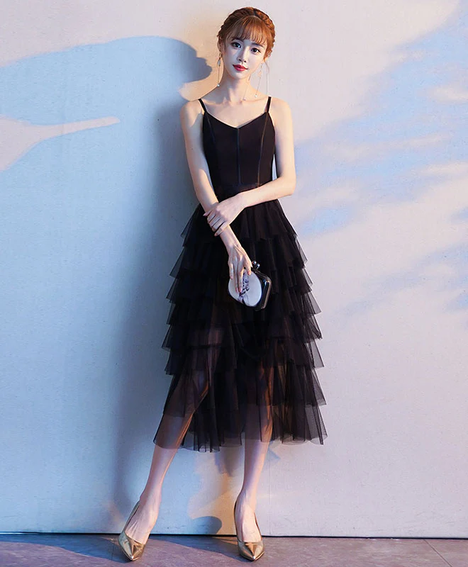 Black sweetheart tulle short prom dress, black tulle evening dress - Deanwangkt