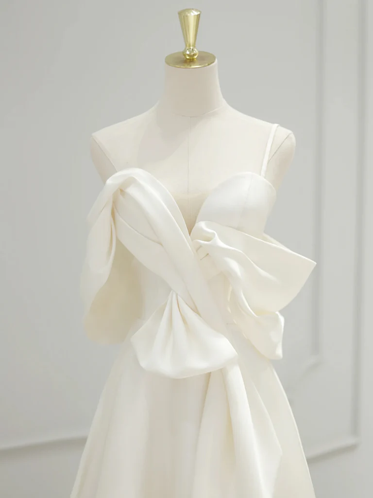 Simple off Shoulder Satin White Long Prom Dress, White Long Evening Dress - Deanwangkt