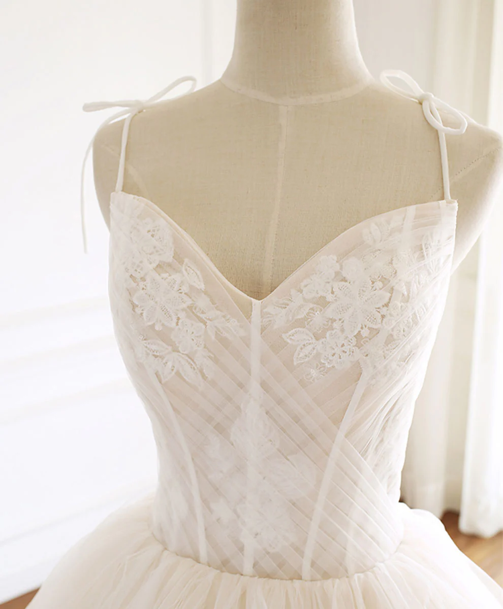 Champagne Sweetheart Lace Tulle Long Prom Gown Lace Evening Gown - Deanwangkt