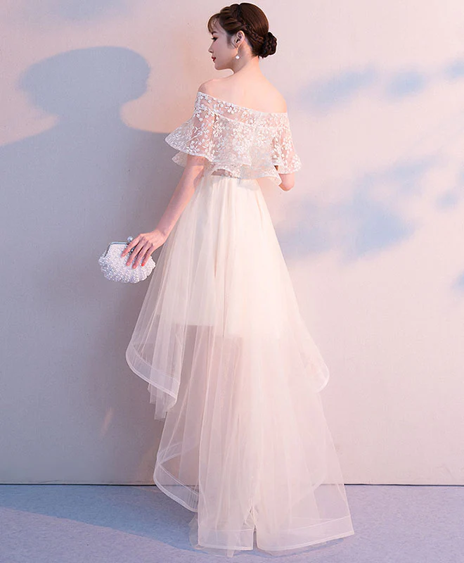 Champagne Tulle High Low Prom Dress, Tulle Evening Dress - Deanwangkt
