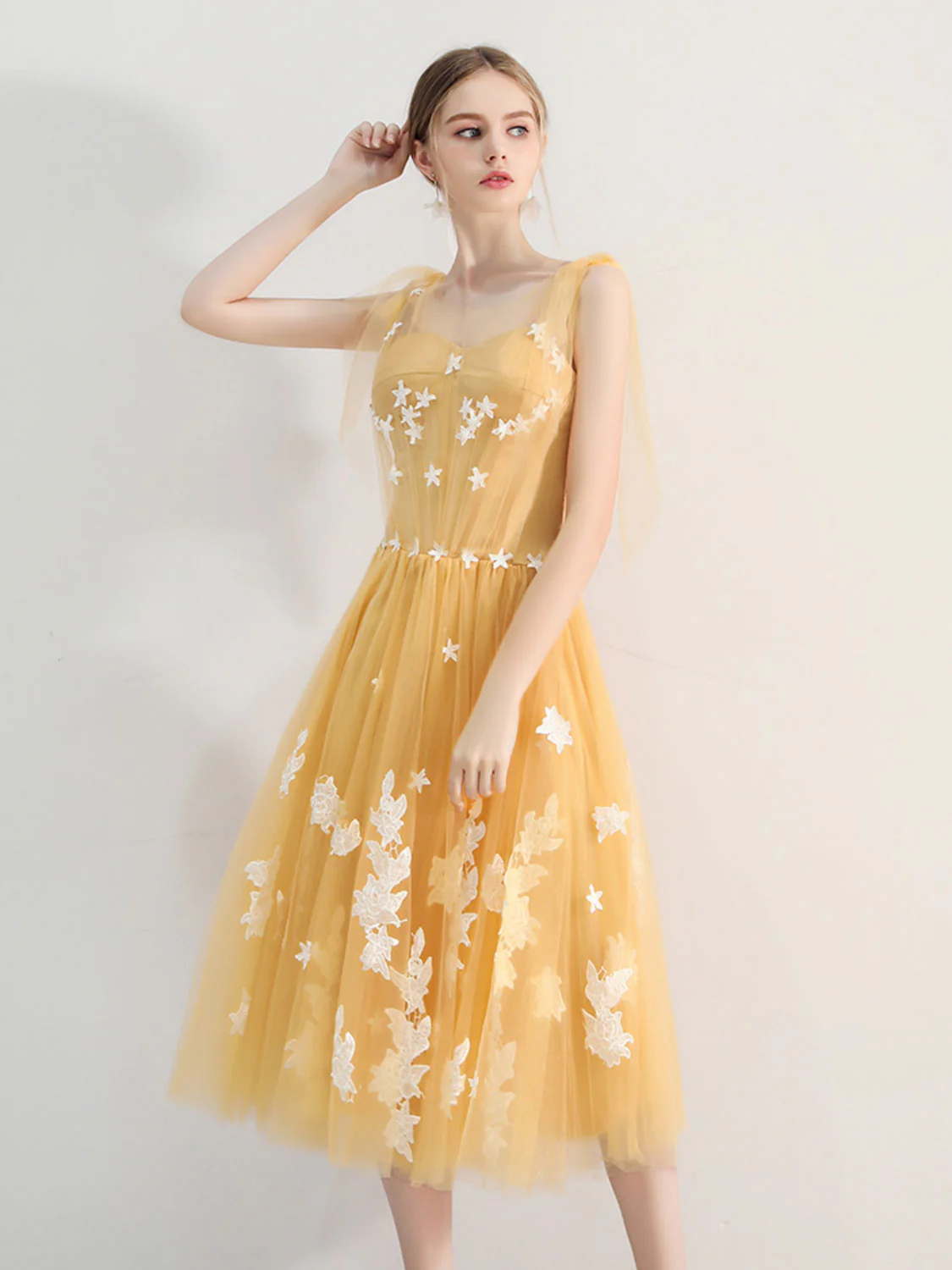 A-Line Yellow Tulle lace Short Prom Dress, Yellow Homecoming Dress - Deanwangkt