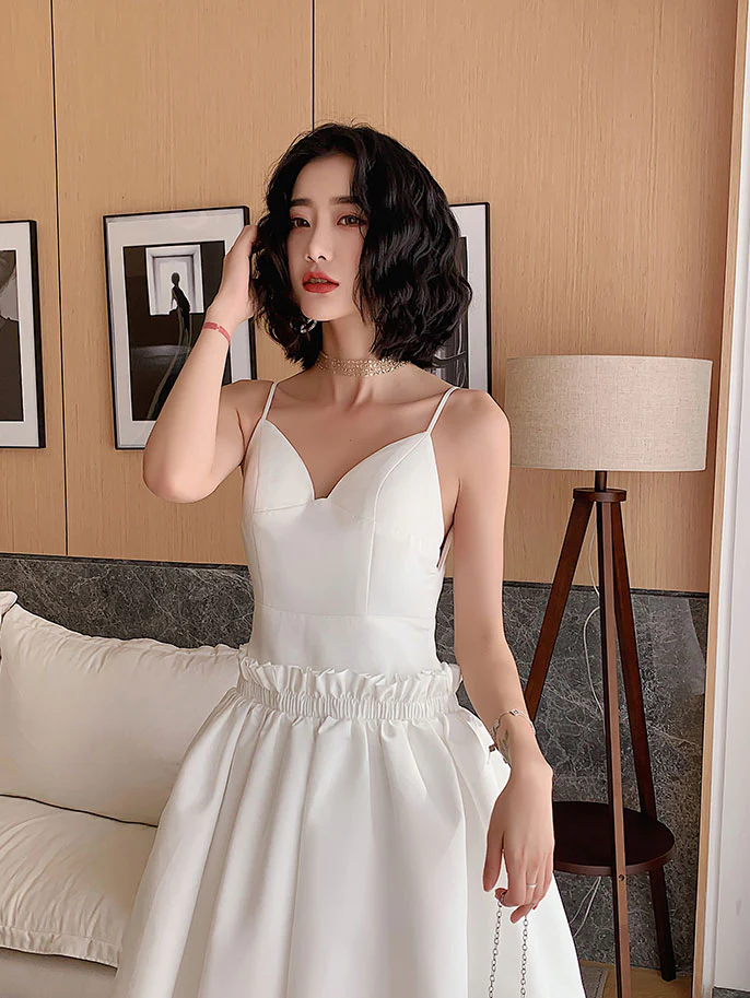 White Satin Short Prom Dress, White Satin Homecoming Dresses - Deanwangkt