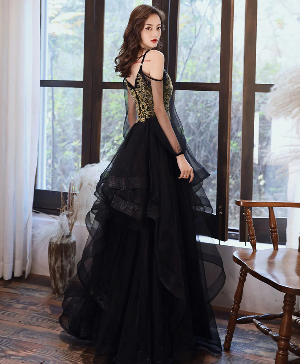 Black Tulle Lace Long Prom Dress Black Tulle Formal Dress - Deanwangkt