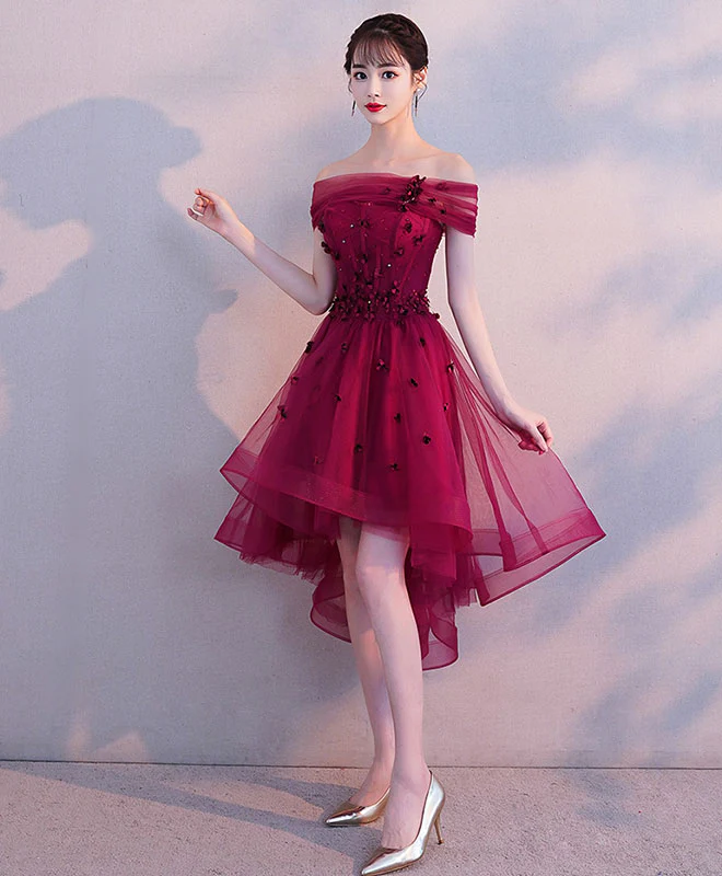 Burgundy Tulle Short Prom Dress, Burgundy Homecoming Dress - Deanwangkt