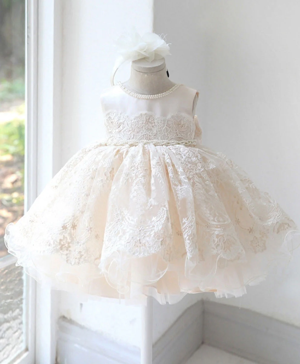 Champagne Tulle Lace Baby Dress Champagne Flower Girl Dress - Deanwangkt
