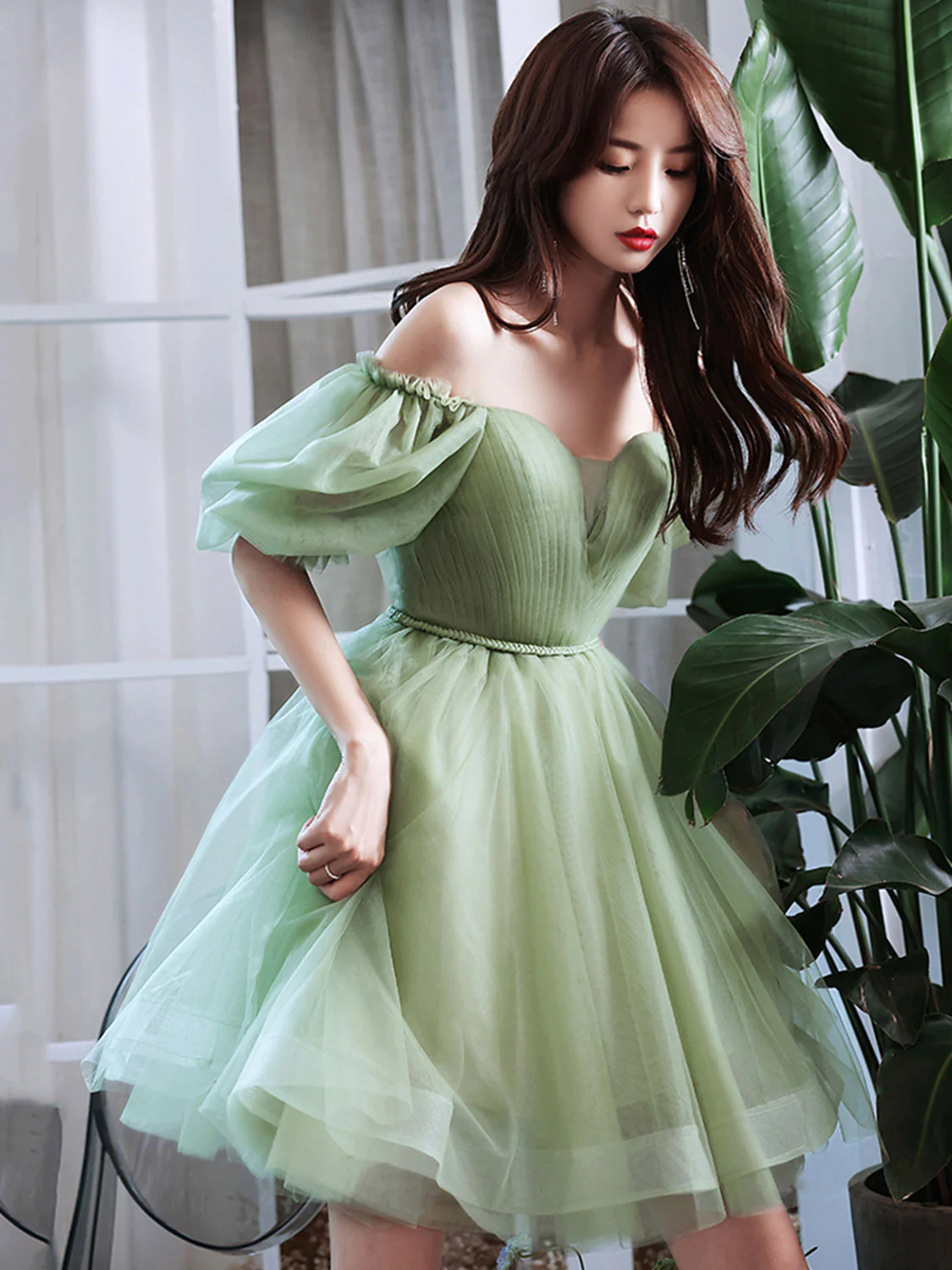 Simple Mini Tulle Short Green Prom Dress, Green Puffy Homecoming Dress - Deanwangkt