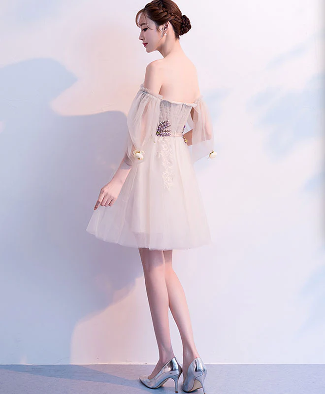 Light Champagne Tulle Short Prom Dress, Tulle Homecoming Dress - Deanwangkt