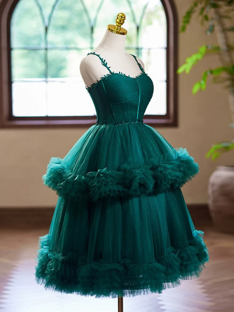 A-Line Sweetheart Neck Tulle Green Short Prom Dress, Green Homecoming Dress - Deanwangkt
