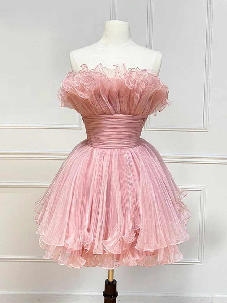Pink Tulle Short Prom Dress, Pink Homecoming Dress - Deanwangkt