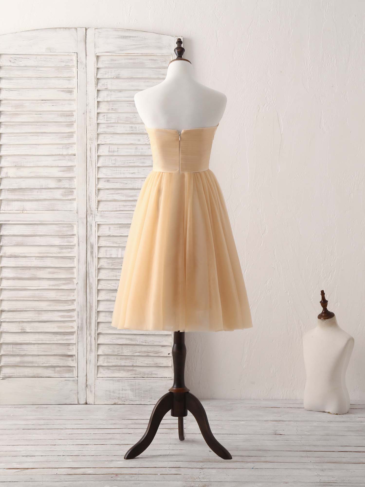 Simple Tulle Champagne Short Prom Dress Tulle Bridesmaid Dress - Deanwangkt