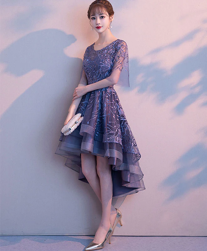 Purple Tulle Lace Short Prom Dress, Purple Evening Dress - Deanwangkt