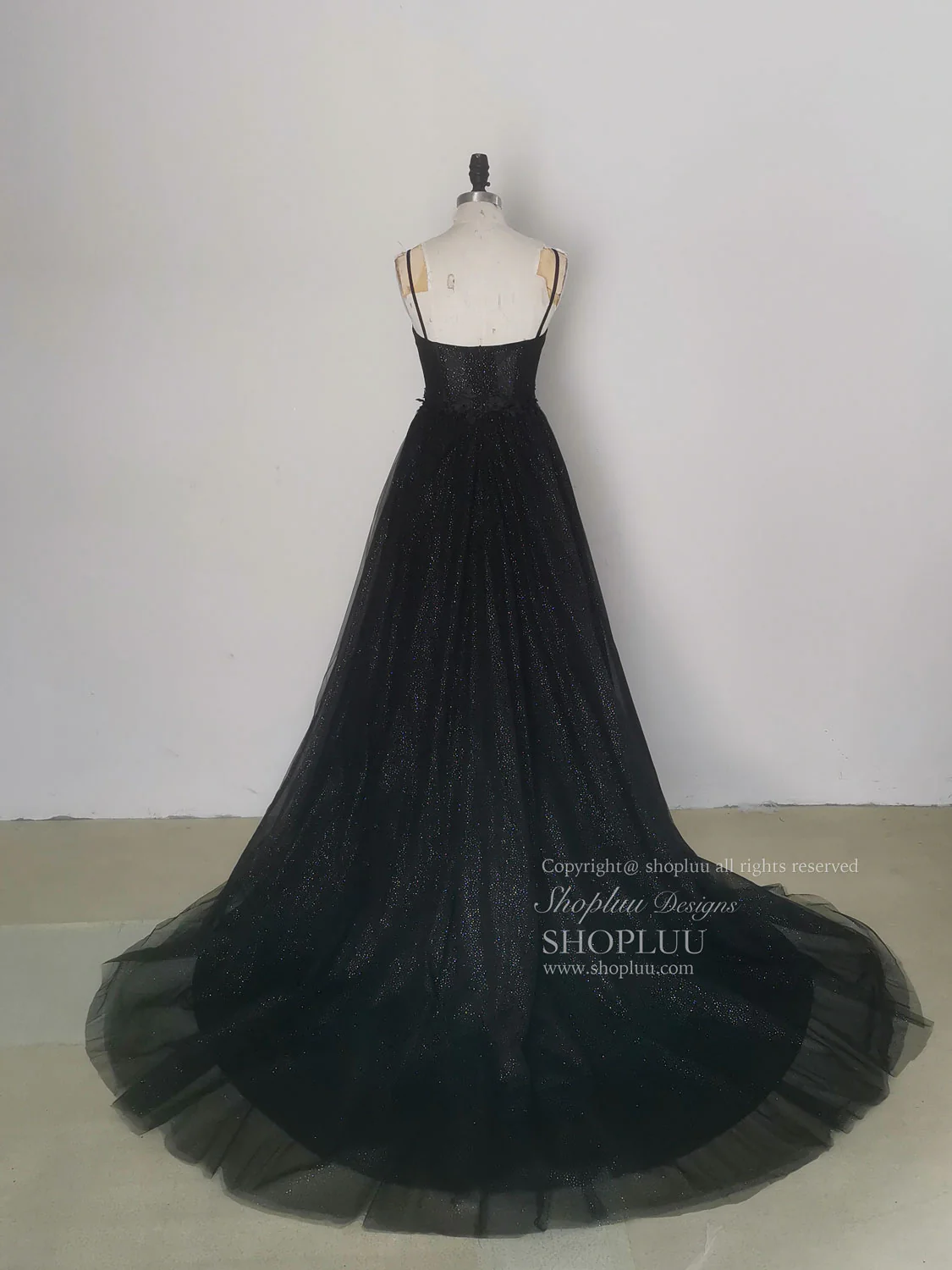 Black A line Sweetheart Tulle Sequin Long Prom Dress, Black Graduation Dresses - Deanwangkt