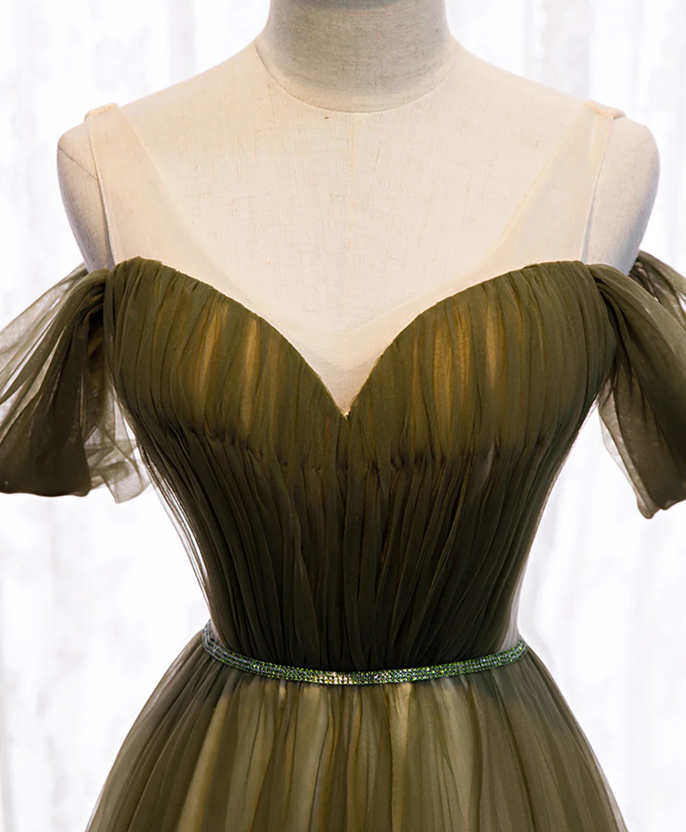 Simple Sweetheart Tulle Off Shoulder Long Prom Dress, Aline Tulle Formal Dress - Deanwangkt